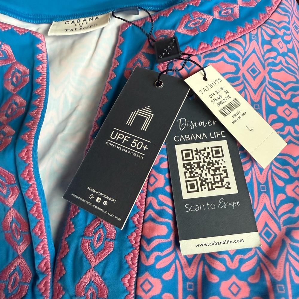 NWT Cabana Life Talbots Blue and Pink Swim Coverup with sun protection!